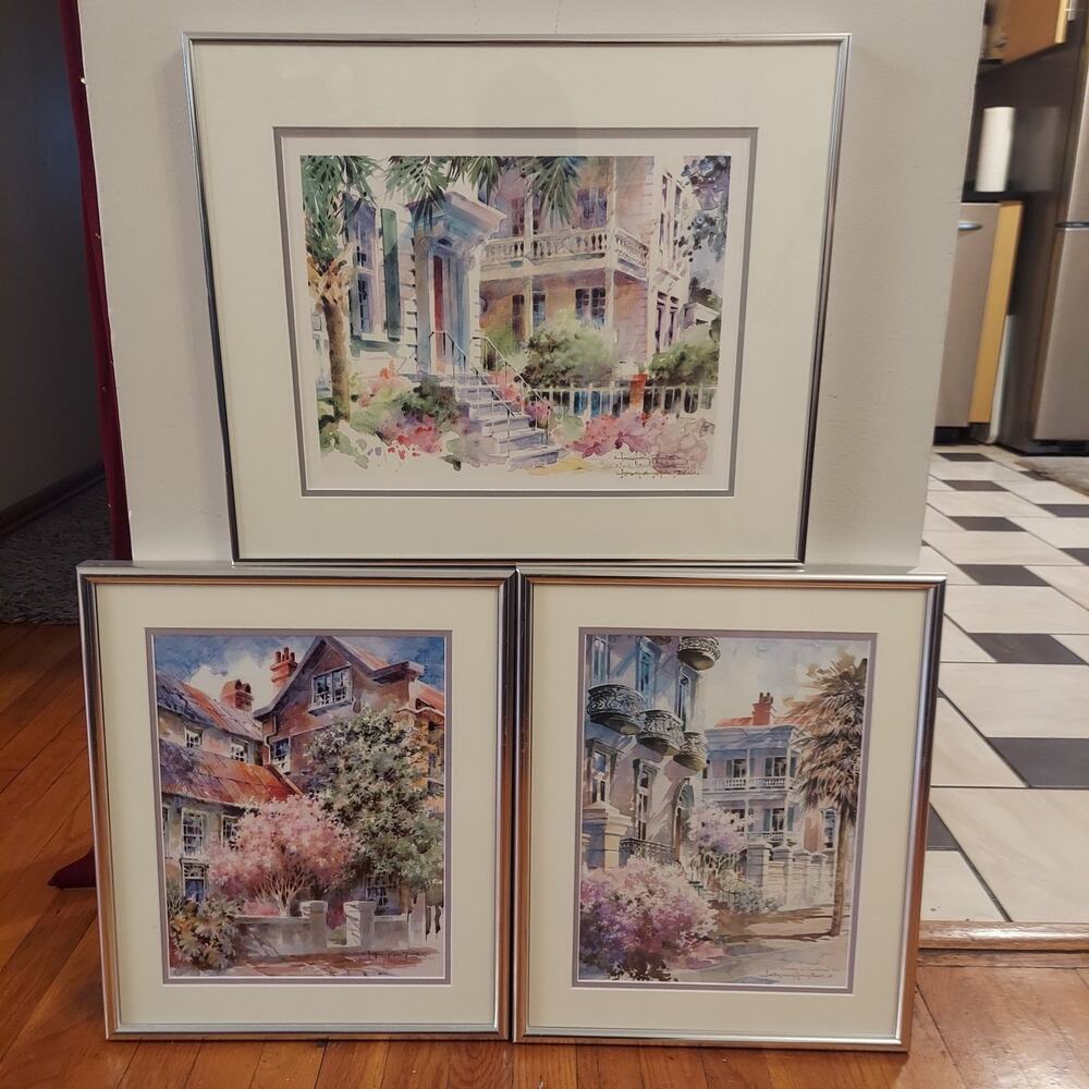 Josie Van Gent Edell Charleston Watercolor Framed Print Lot of 3 (1 Hand Signed)